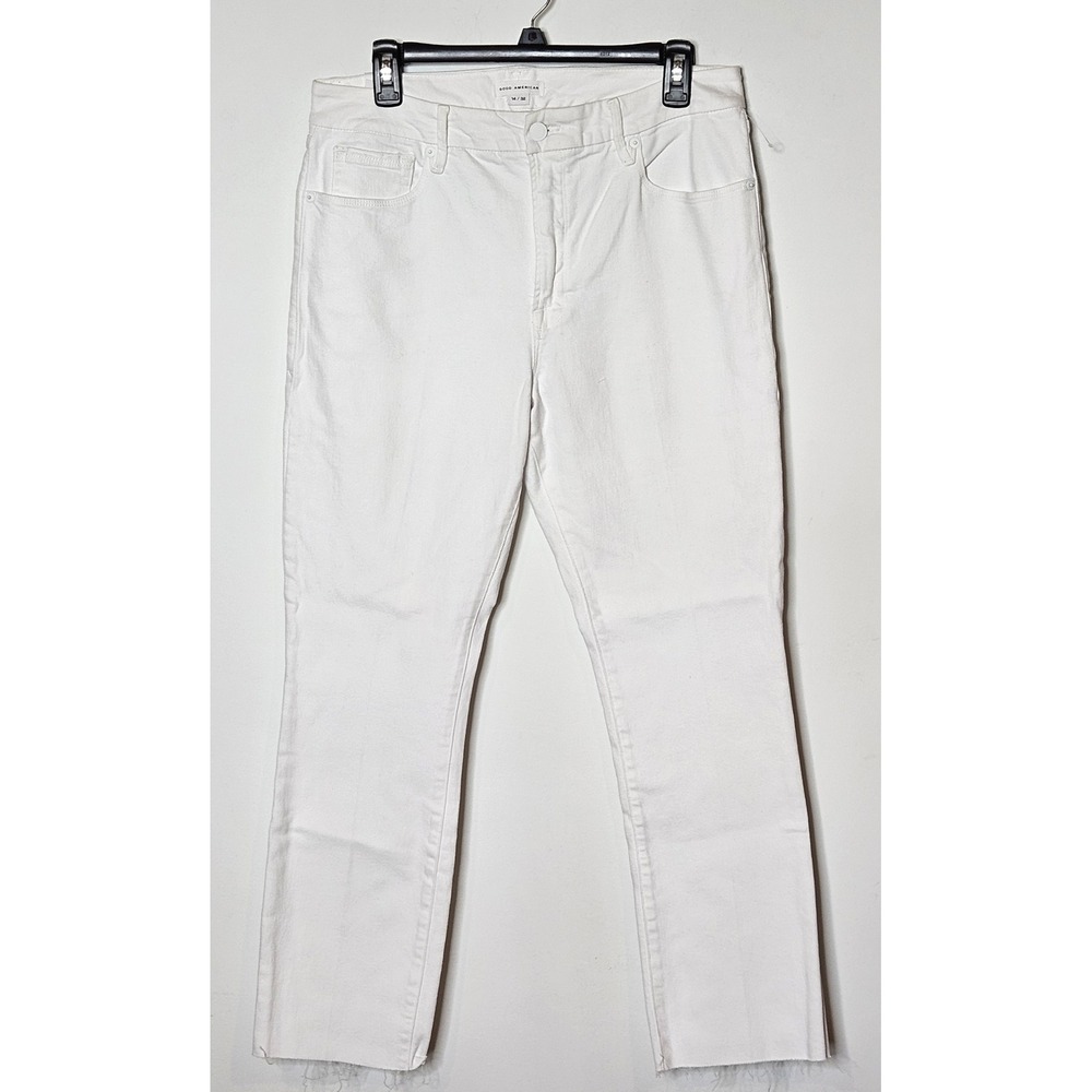 Good American NEW Good Legs Straight Leg Raw Hem White Denim‎ Jeans Size 14/32